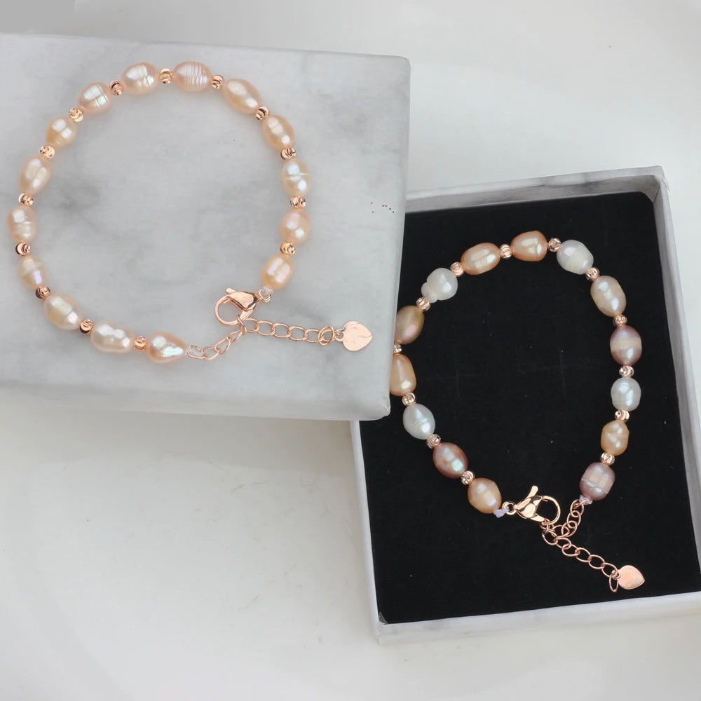 Lyra Natural Freshwater Pearl Adjustable Rice Bead Bracelet