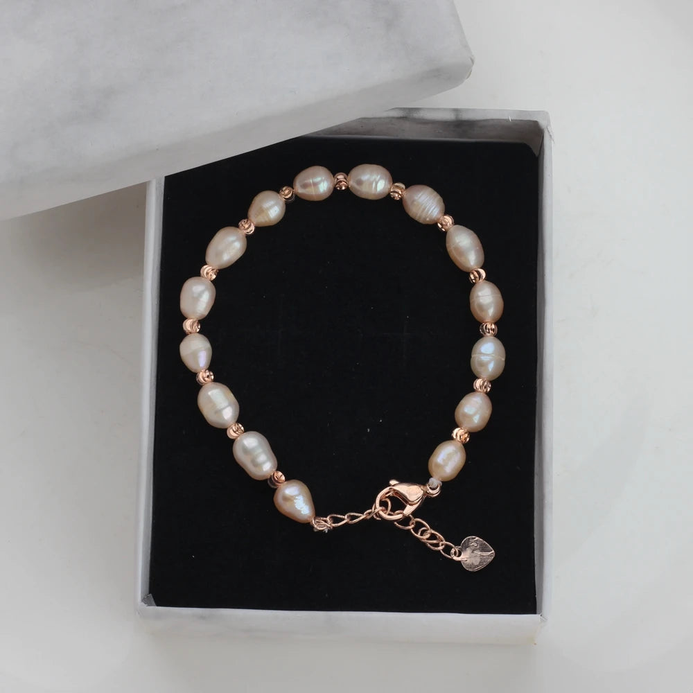 Lyra Natural Freshwater Pearl Adjustable Rice Bead Bracelet