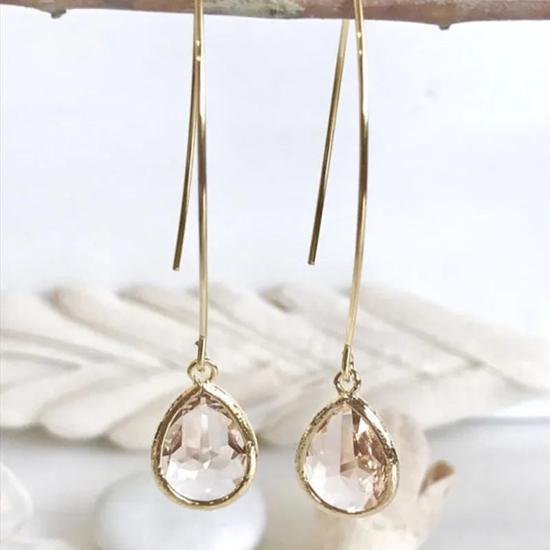 Champagne Crystal Teardrop Bridesmaid Drop Earrings