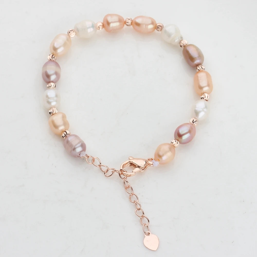 Lyra Natural Freshwater Pearl Adjustable Rice Bead Bracelet