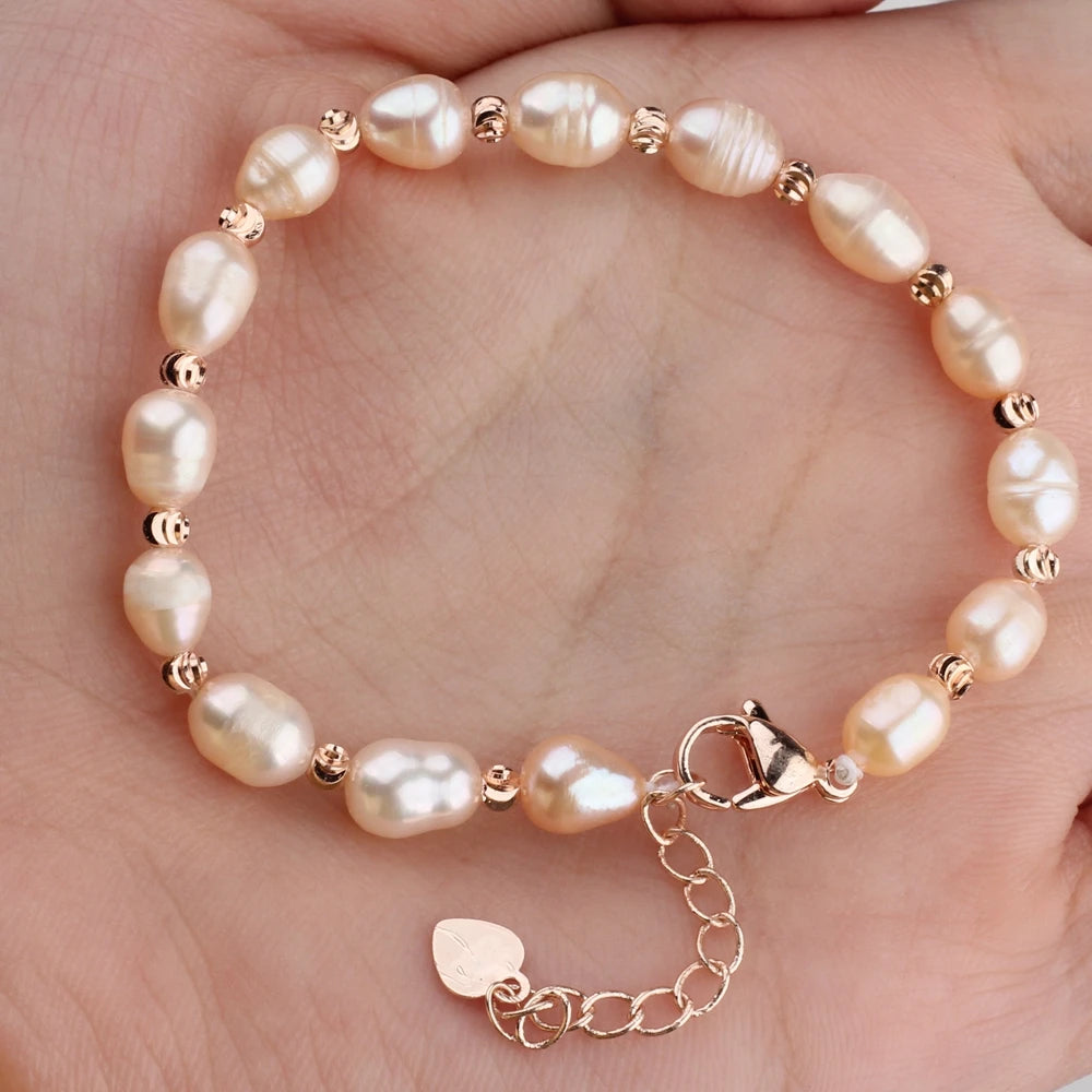 Lyra Natural Freshwater Pearl Adjustable Rice Bead Bracelet