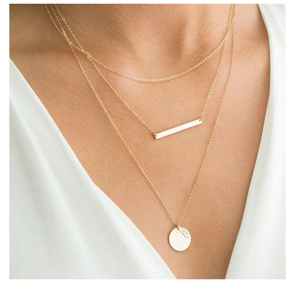 Cascading Gold Multi-Tier Link & Pendant Layered Necklace