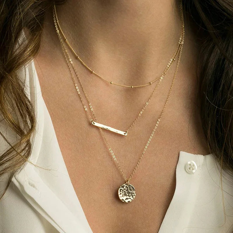 Cascading Gold Multi-Tier Link & Pendant Layered Necklace