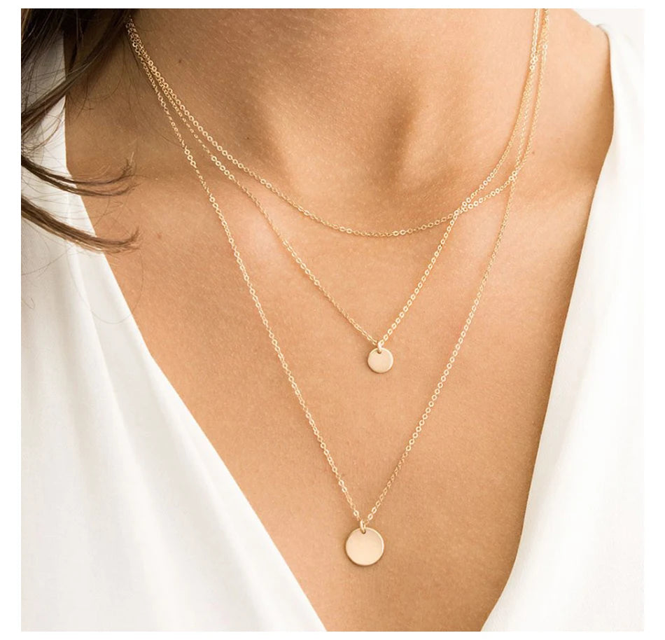 Cascading Gold Multi-Tier Link & Pendant Layered Necklace