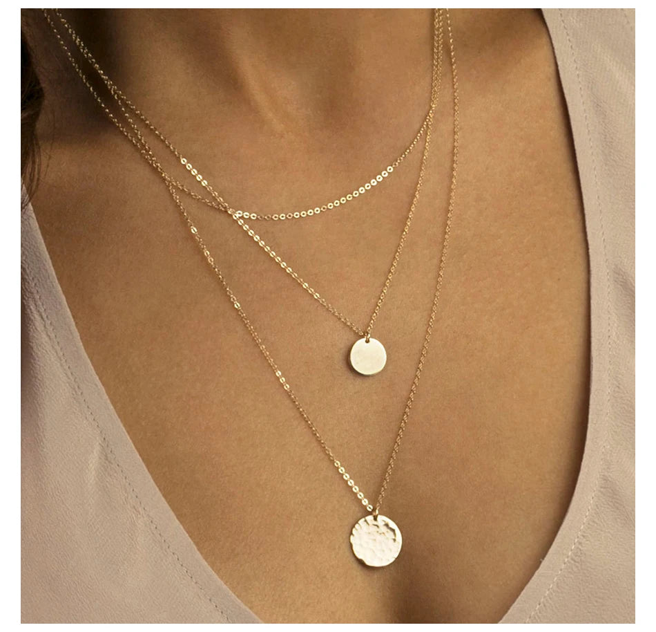 Cascading Gold Multi-Tier Link & Pendant Layered Necklace