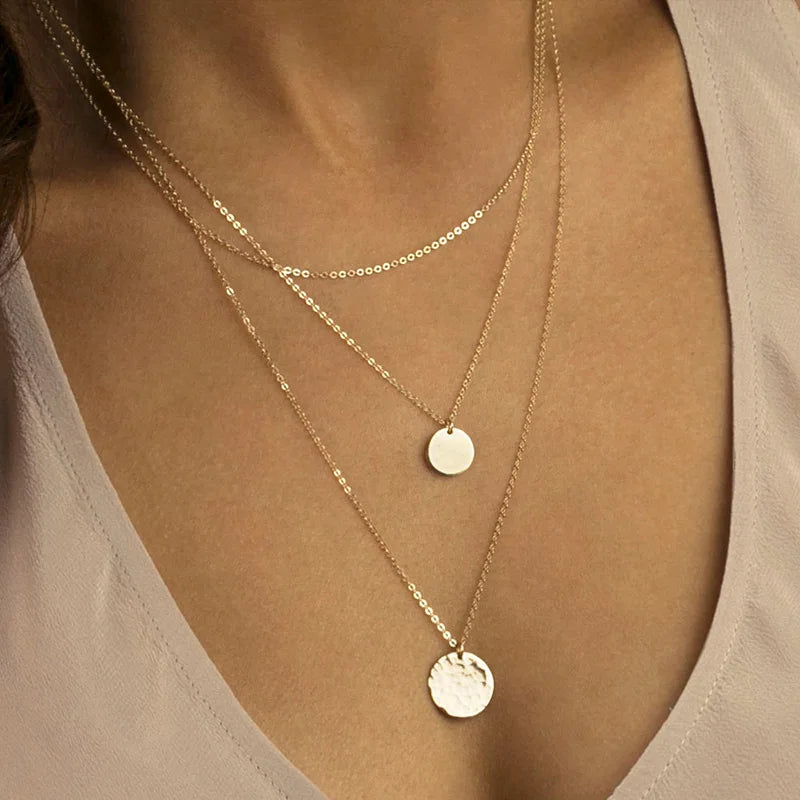 Cascading Gold Multi-Tier Link & Pendant Layered Necklace