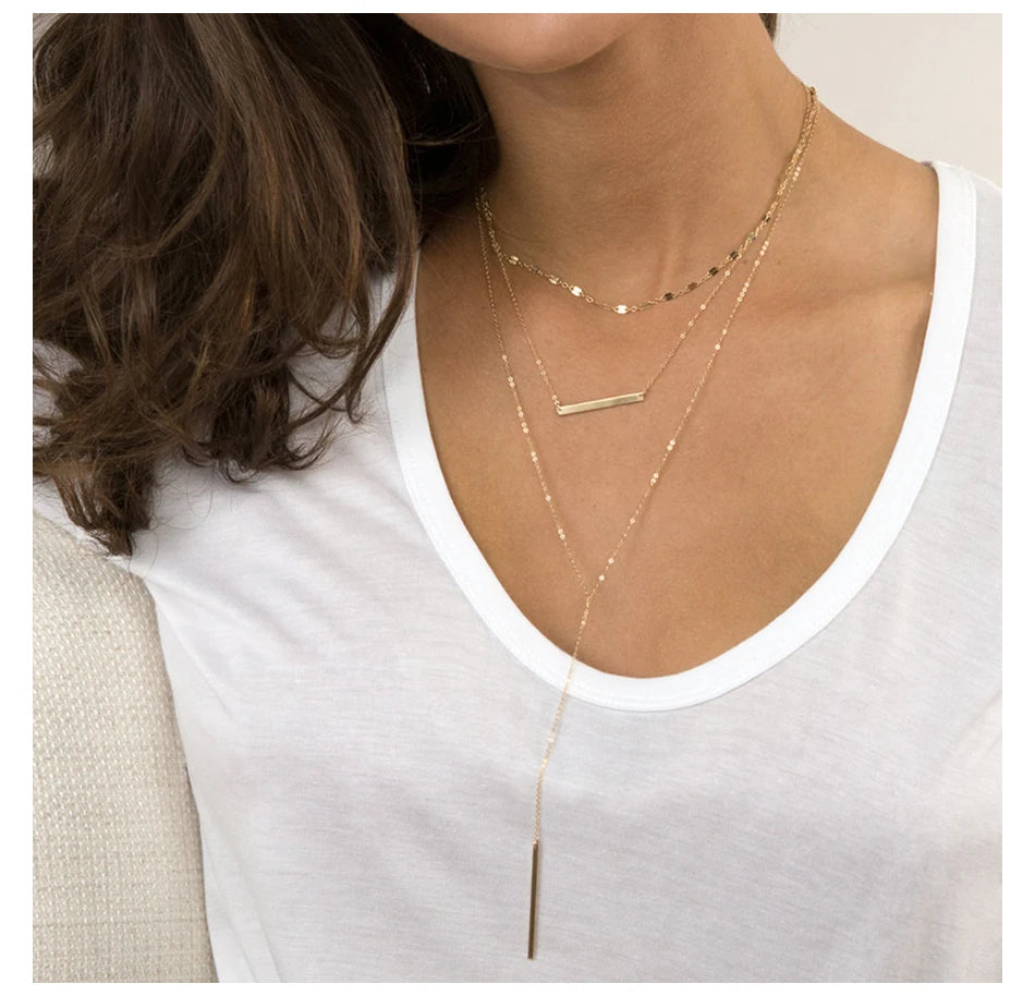 Cascading Gold Multi-Tier Link & Pendant Layered Necklace