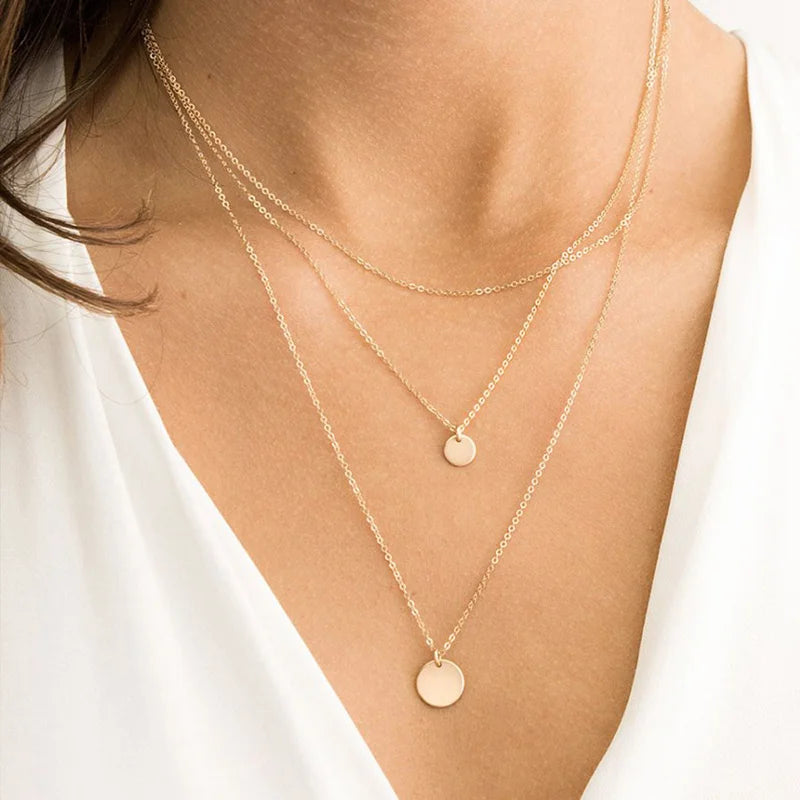 Cascading Gold Multi-Tier Link & Pendant Layered Necklace