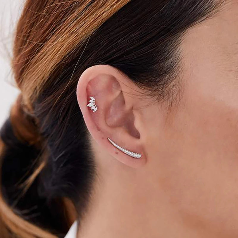 Vintage Geometric CZ Gold & Silver Plated Ear Climber Earrings