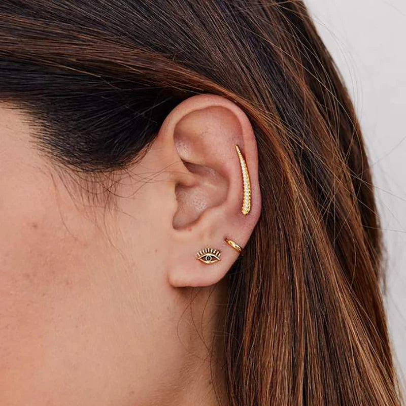Vintage Geometric CZ Gold & Silver Plated Ear Climber Earrings