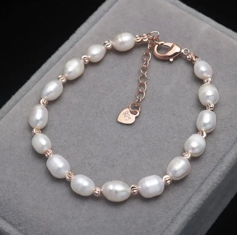 Lyra Natural Freshwater Pearl Adjustable Rice Bead Bracelet