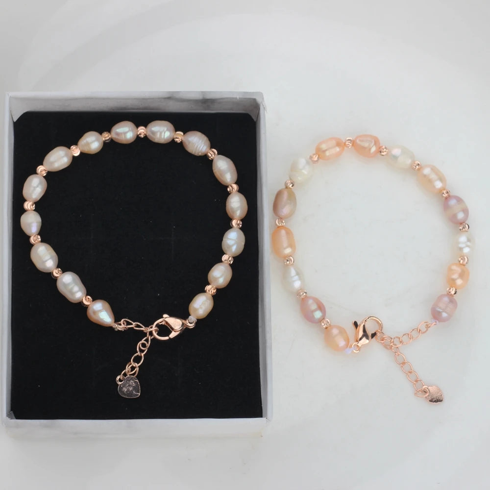 Lyra Natural Freshwater Pearl Adjustable Rice Bead Bracelet