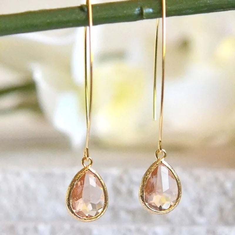 Champagne Crystal Teardrop Bridesmaid Drop Earrings