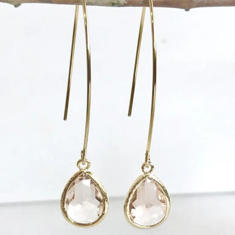 Champagne Crystal Teardrop Bridesmaid Drop Earrings