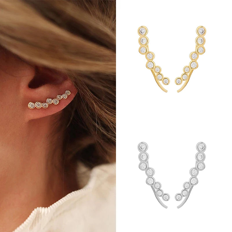 Zircon Curved Gold & Silver Filled Ear Climber Earrings