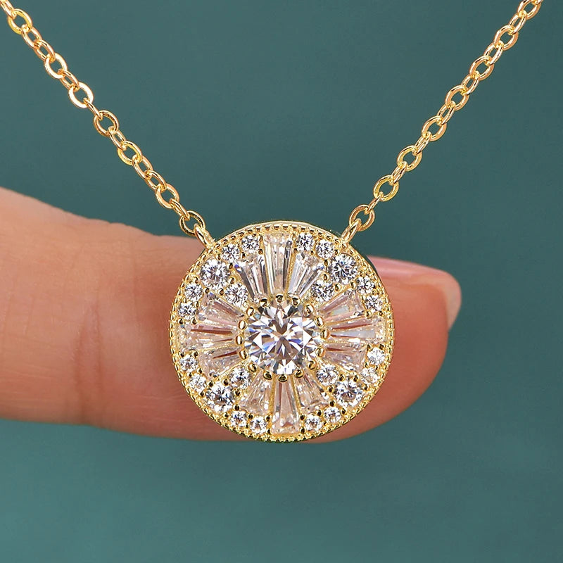 Moissanite Trapezoids Lucky Disc Medallion Necklace