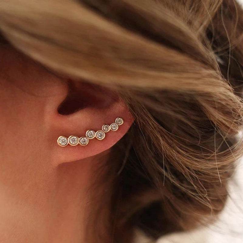 Zircon Curved Gold & Silver Filled Ear Climber Earrings