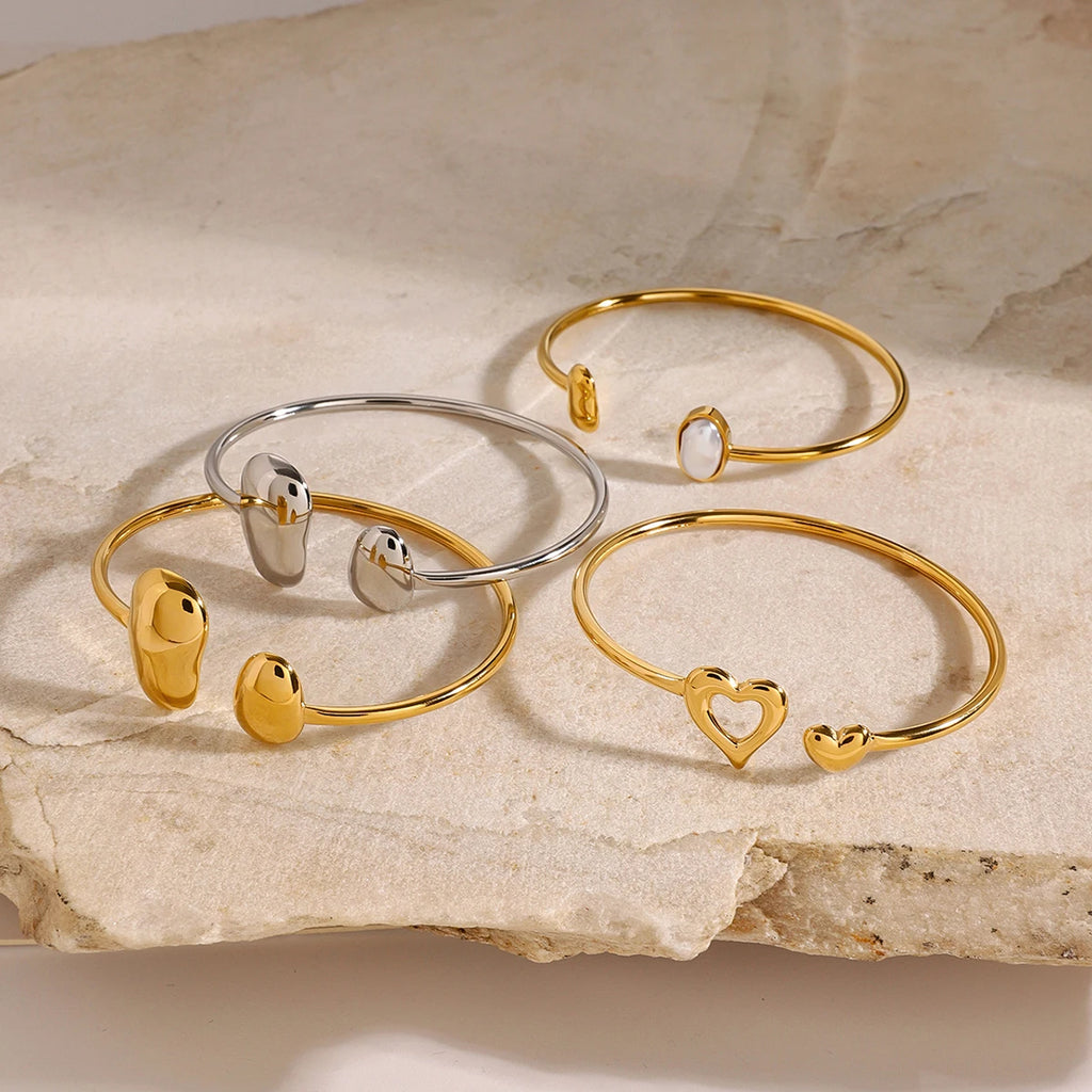 Astrid Oval Pearl and Open Heart Cuff Bangle