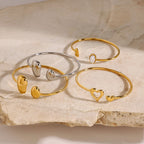 Astrid Oval Pearl and Open Heart Cuff Bangle