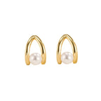 925 Silver Needle Pearl Huggie Hoop Earrings
