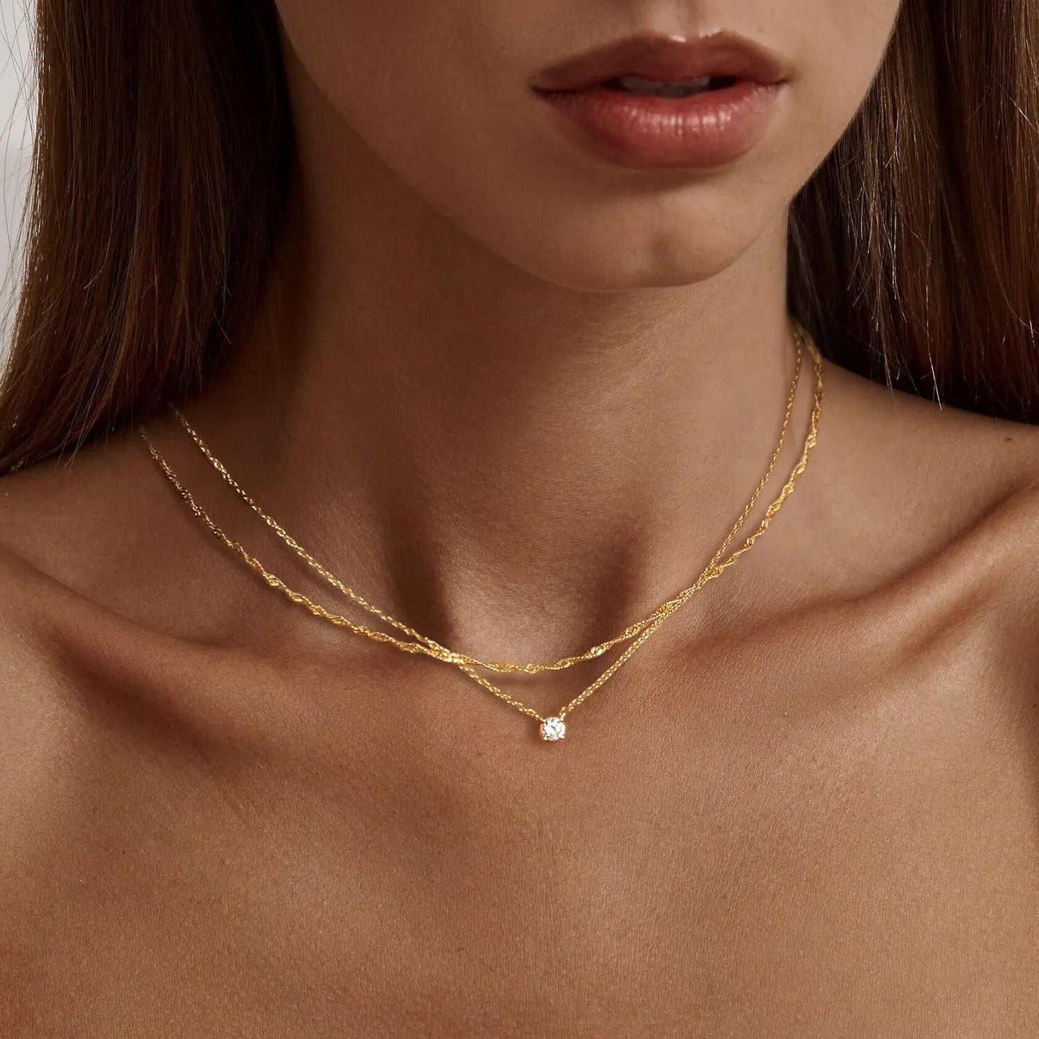 Gold Plated Solitaire Accent Choker Necklace
