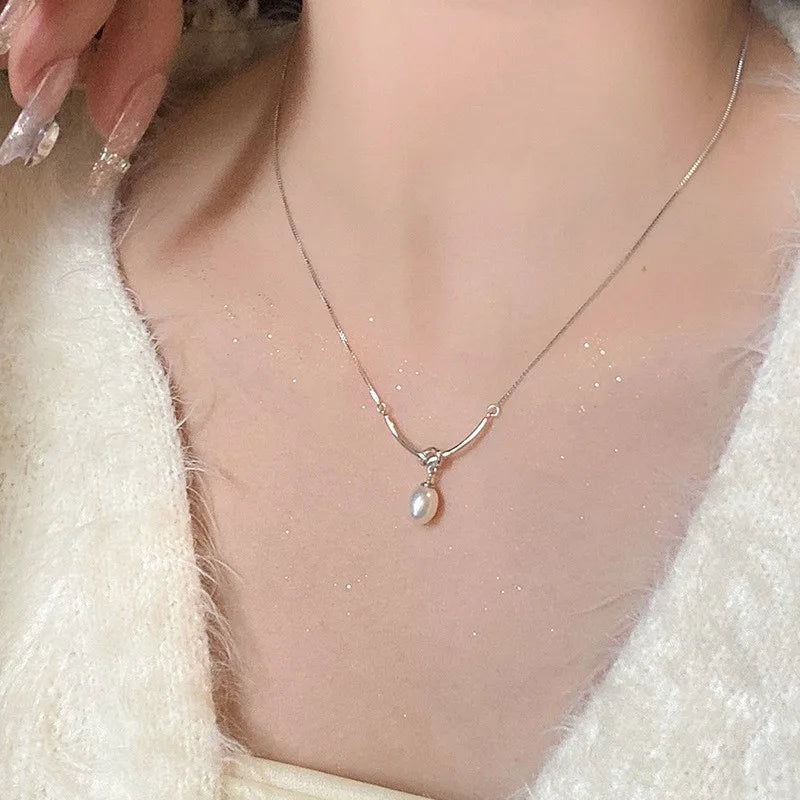 925 Sterling Silver Simple Pearl Pendant Necklace