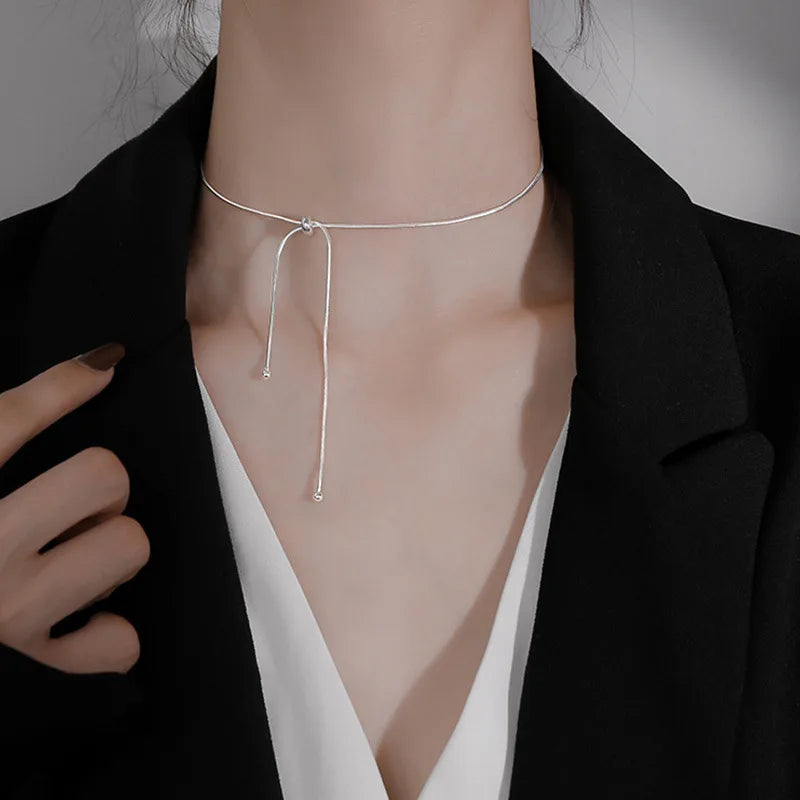 925 Sterling Silver Tassel Snake Chain Necklace