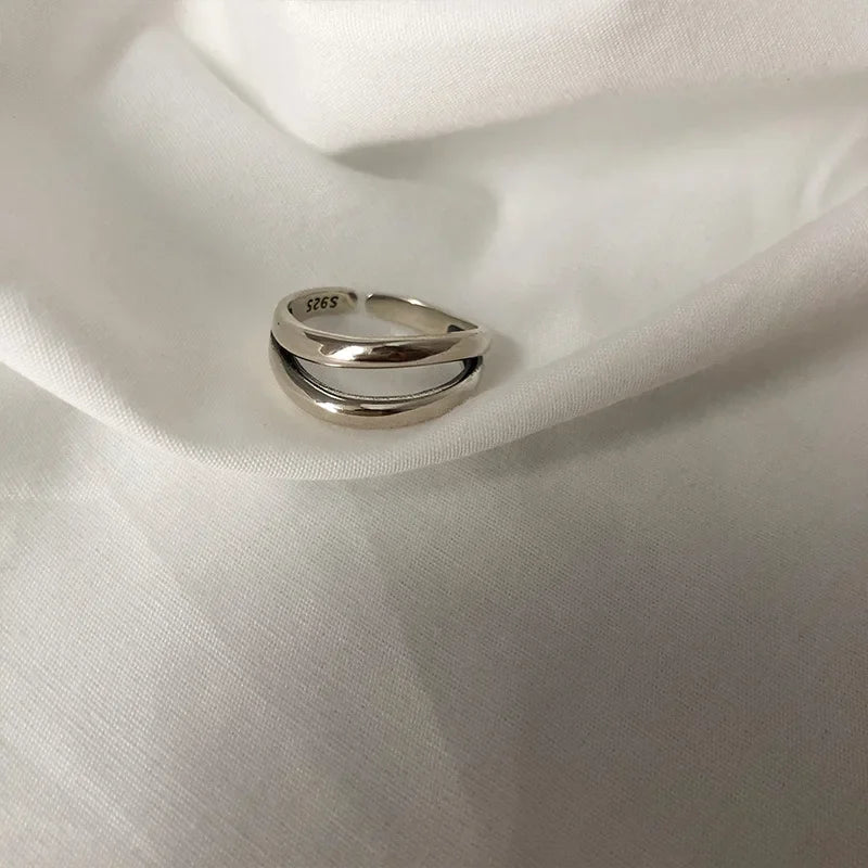 Geometric Cross Hollow Chain 925 Sterling Silver Ring