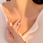 925 Sterling Silver Pink Zircon Heart Pendant Necklace