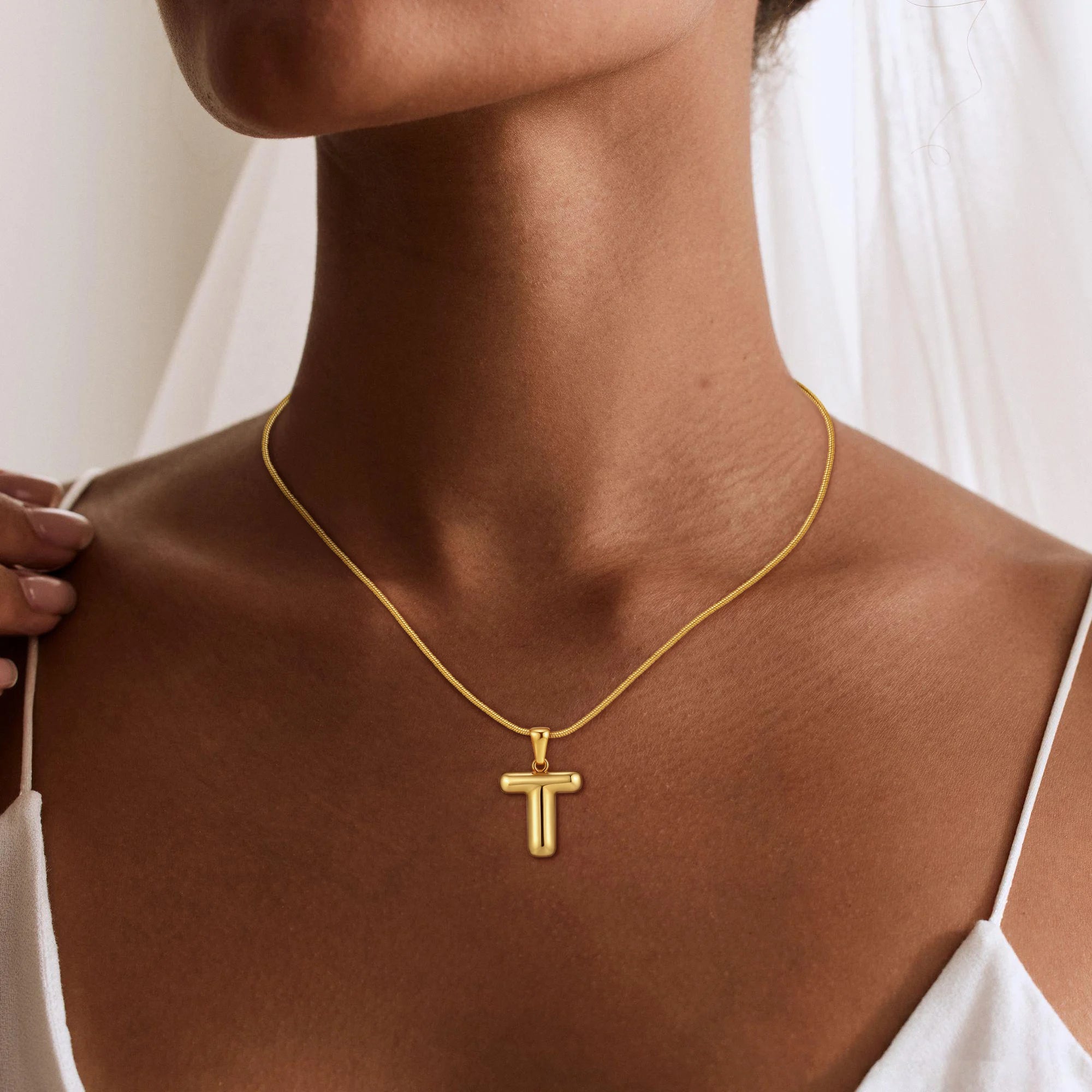 Personalized Gold Stainless Steel Initial Snake Chain Necklace