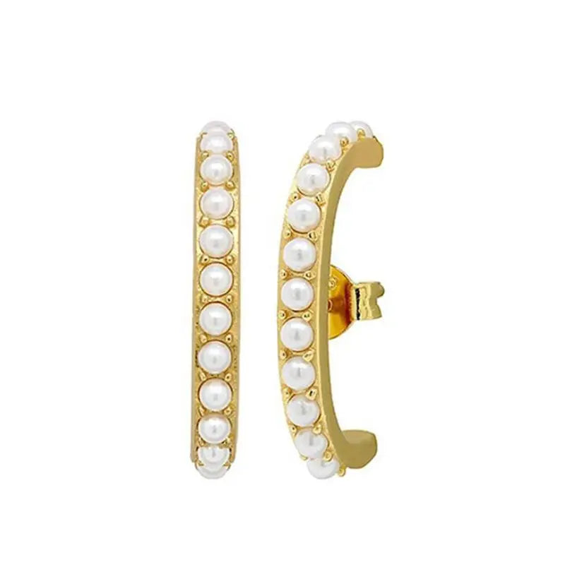 925 Silver Needle Pearl Huggie Hoop Earrings