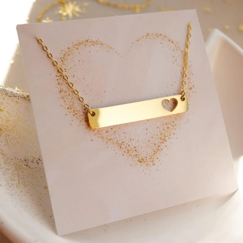 Hollow Heart Cutout Steel Bar Pendant Necklace Set (5 Pack)