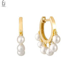 925 Silver Needle Pearl Huggie Hoop Earrings