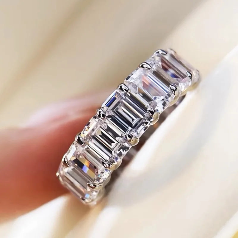Eternity Emerald Cut Lab Zircon Silver-Tone Band Ring