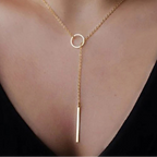 Minimalist Leaf & Pearl Round Rod Pendant Necklace