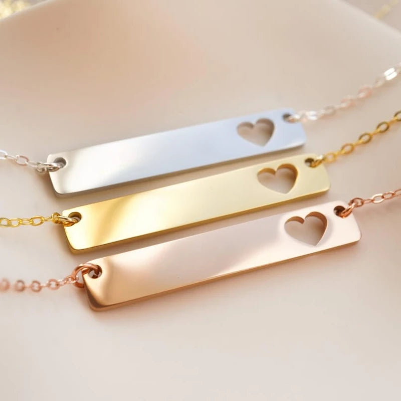 Hollow Heart Cutout Steel Bar Pendant Necklace Set (5 Pack)