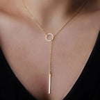 Minimalist Leaf & Pearl Round Rod Pendant Necklace