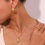 Retro Celestial Multi-Color Zircon Moon & Star Medallion Necklace