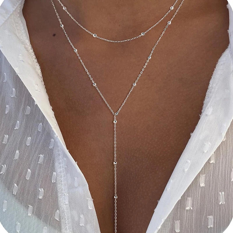 14K Gold Plated Stainless Steel Y-Shaped CZ Necklace