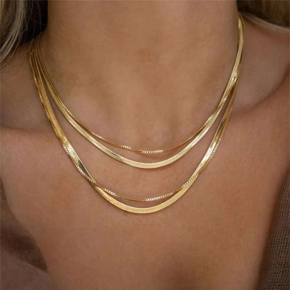Vintage Geometric Crystal Multi-Tier Snake Chain Necklace