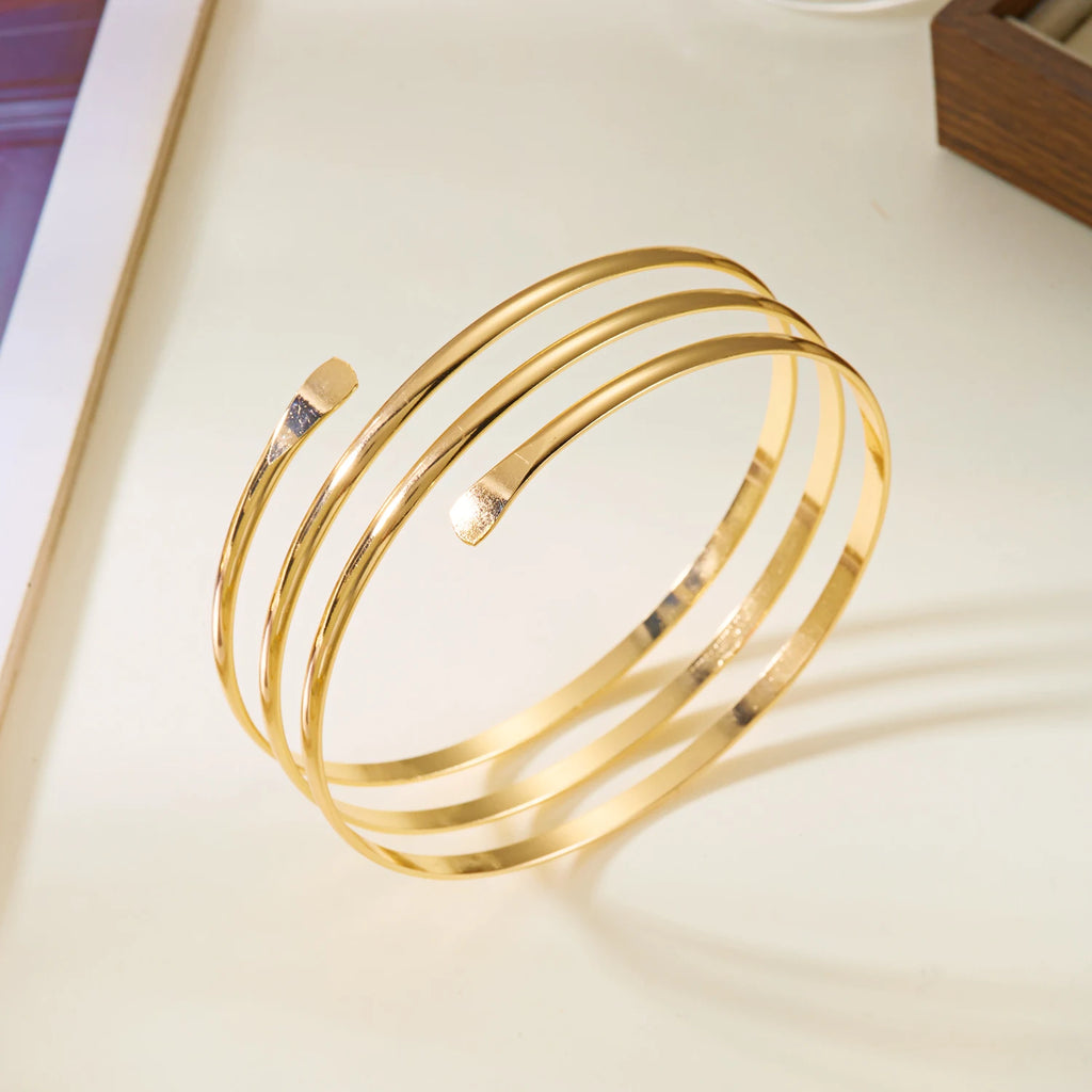 Minimalist Gold Spiral Geometric Upper Arm Cuff