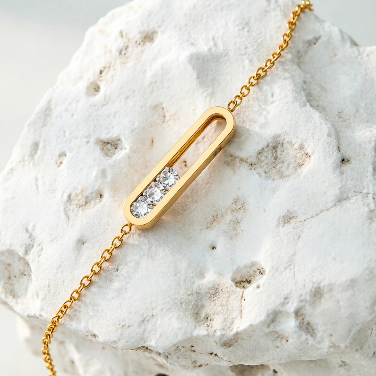18K Gold Plated Moving CZ Necklace & Bracelet Set
