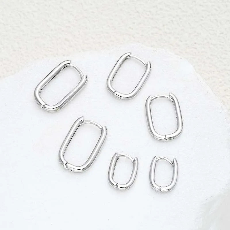 3-Pair Geometric Square Stainless Steel Hoop Earring Set