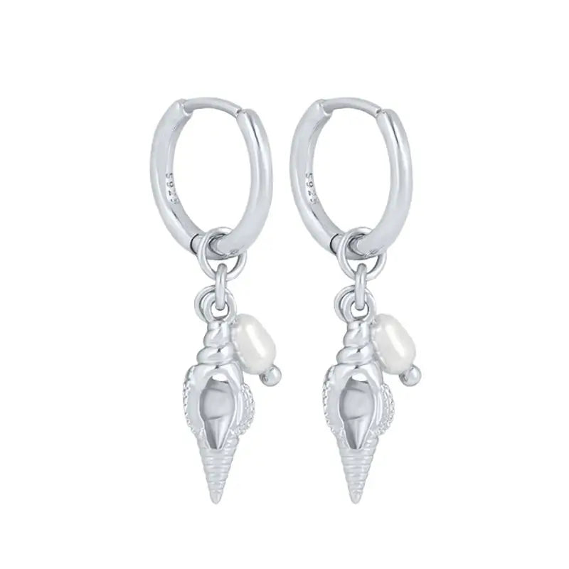 925 Silver Needle Pearl Huggie Hoop Earrings