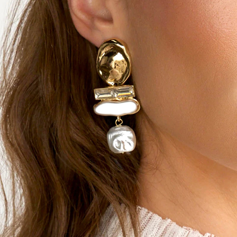 925 Silver Needle Pearl Huggie Hoop Earrings