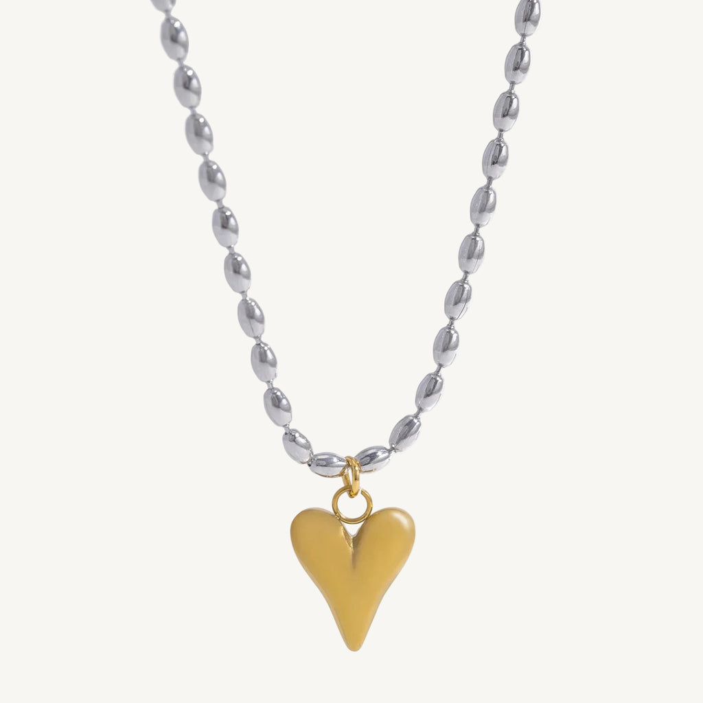 18K Gold Plated Stainless Steel Heart Bead Chain Necklace