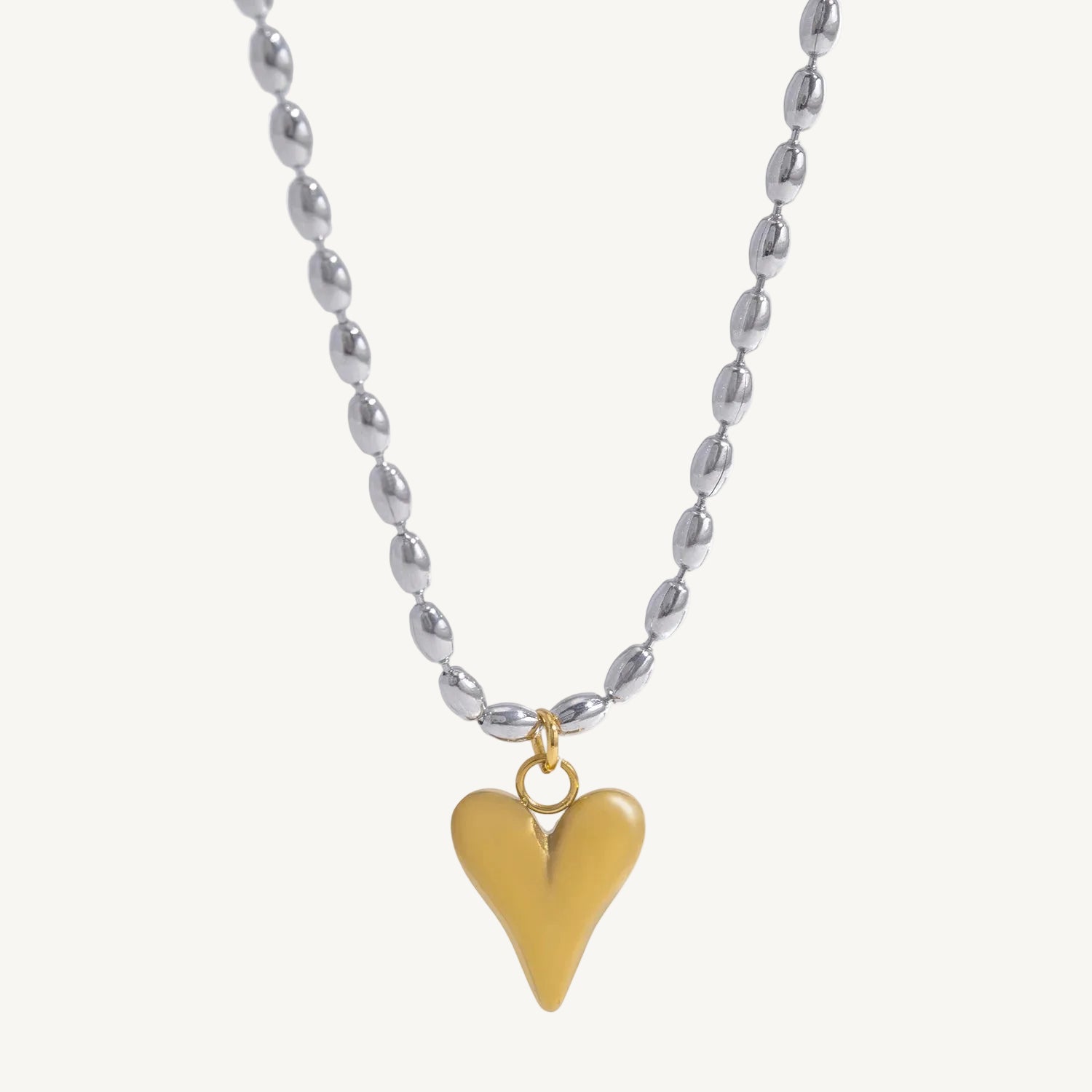 18K Gold Plated Stainless Steel Heart Bead Chain Necklace