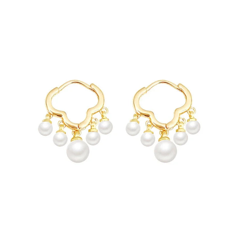 925 Silver Needle Pearl Huggie Hoop Earrings