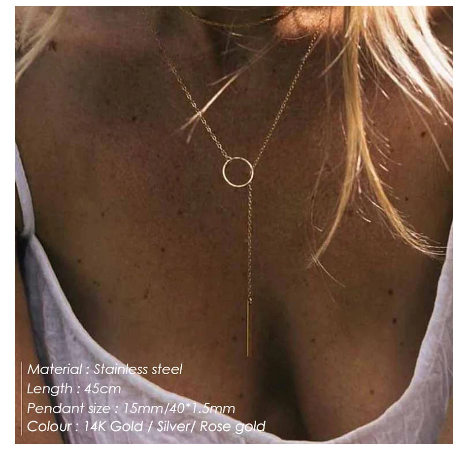 Minimalist Leaf & Pearl Round Rod Pendant Necklace