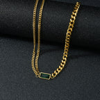 Vintage Gold Green Zircon Asymmetry Charm Necklace